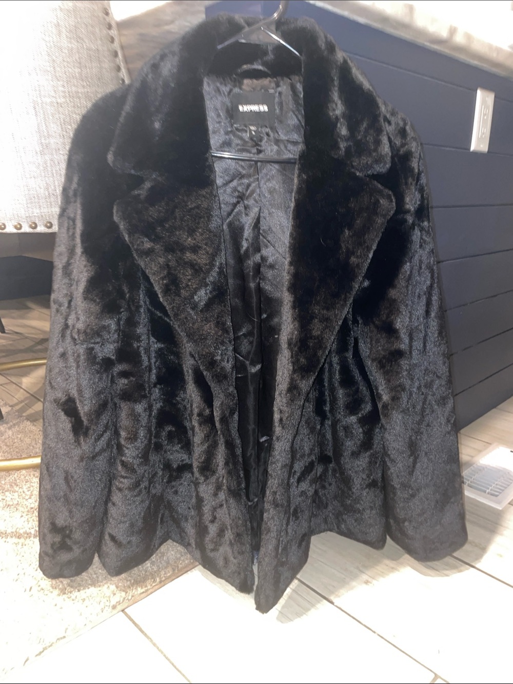 Express Black Plush Faux Fur Teddy Jacket